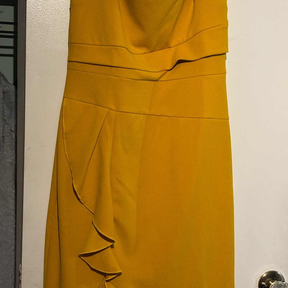 Yellow Strapless Sheath Midi Dress for Cocktail